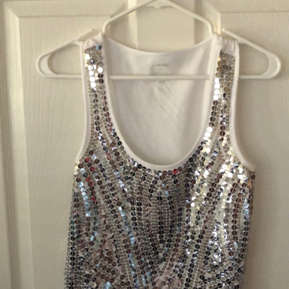 Michael Kors White & Silver Sequins Tank Top